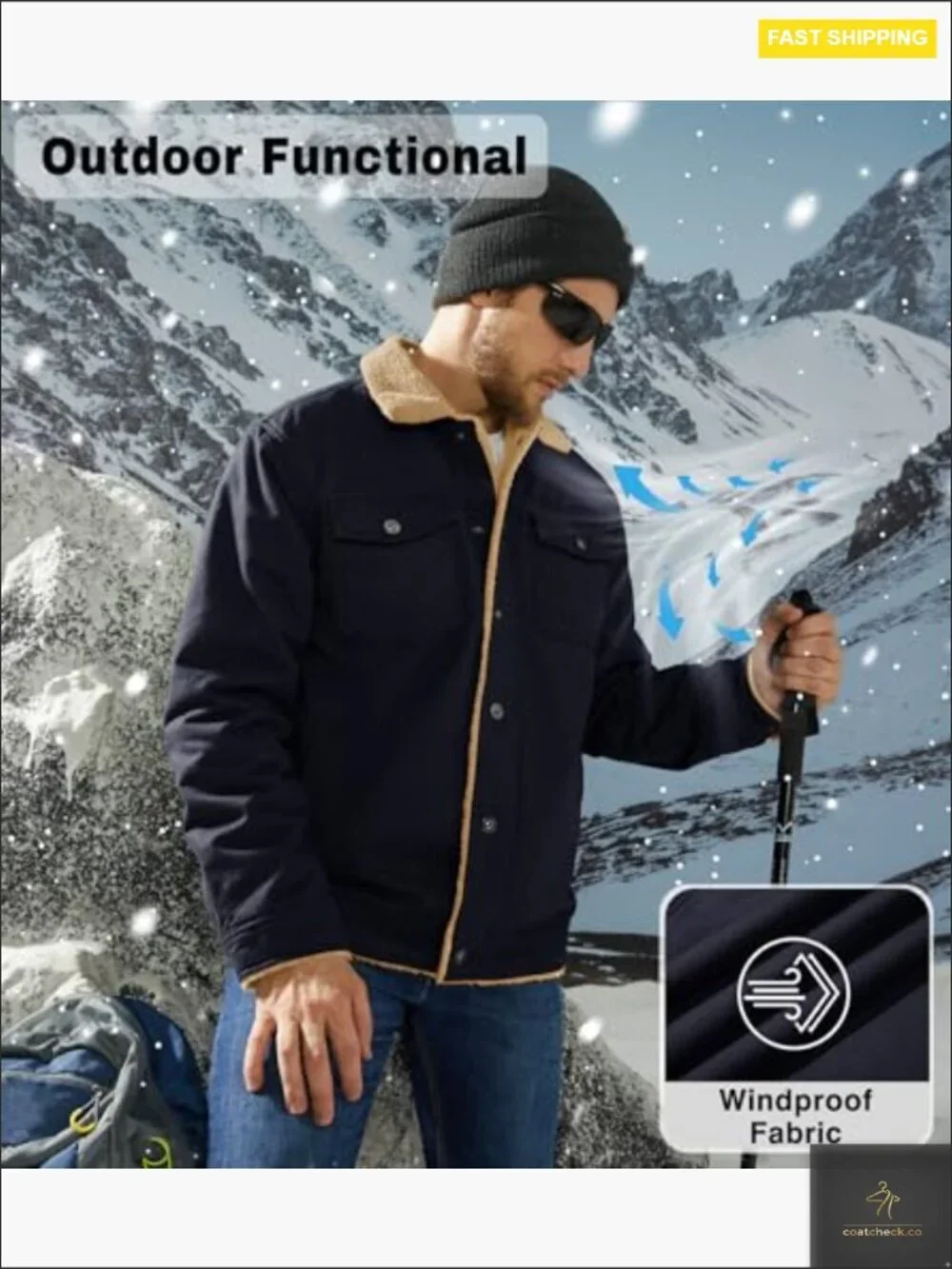 Men's Thermal Winter Jacket Fleece Lined Cargo Work Coat Warm Cotton Sherpa